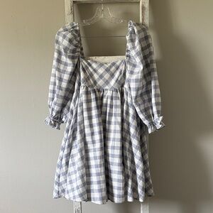 Storia Blue and White Plaid Mini Dress